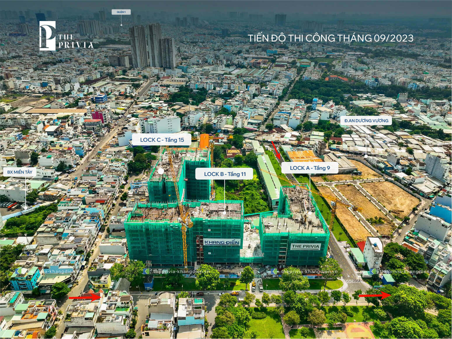 Tiến độ xây dựng tháng 9/2023, dự án The Privia Khang Điền